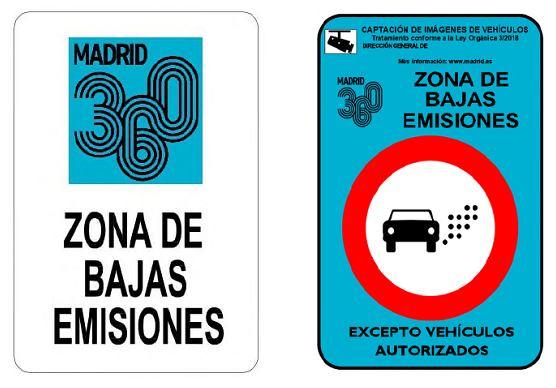 Señales de zona de bajas emisiones en Madrid 